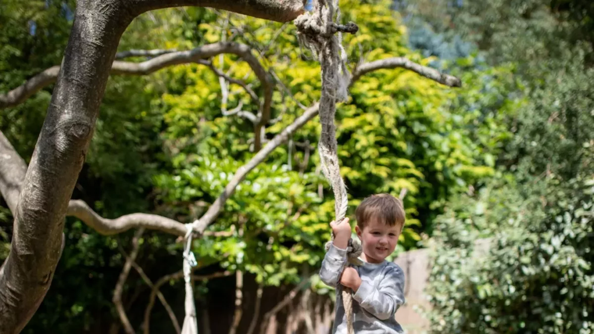 children on the tyre swing